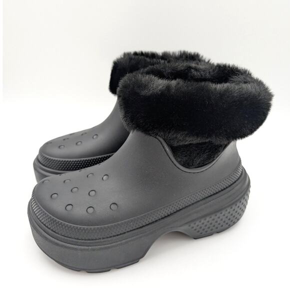 Crocs Stomp Lined Faux Fur Boot 208718-001 Unisex Black Size USM8/W10 EU41 - Picture 1 of 15